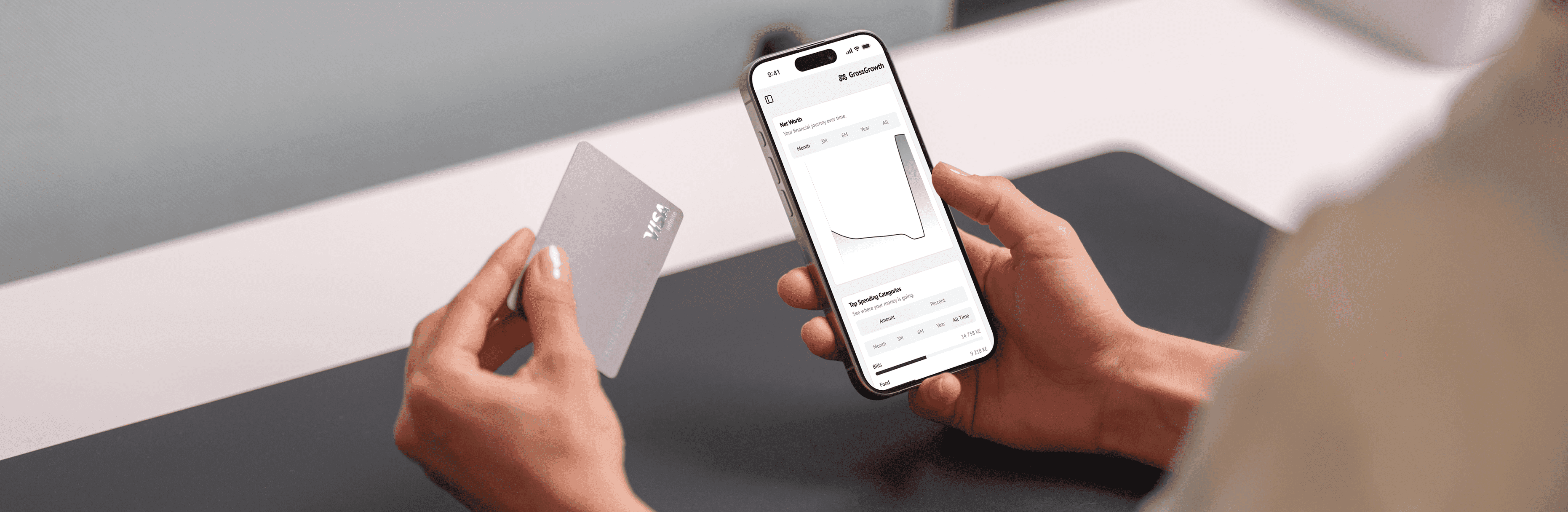 GrossGrowth spending chart on a phone